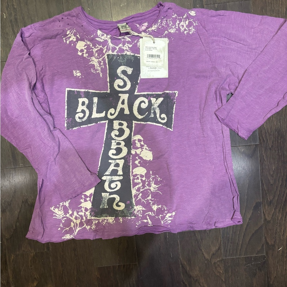 Magnolia Pearl Purple Long Sleeve Tee with Black Cross Design